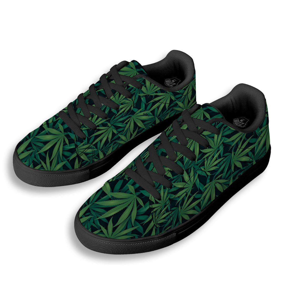 Pot Leaf Print Pattern Black Low Top Sneakers-grizzshop