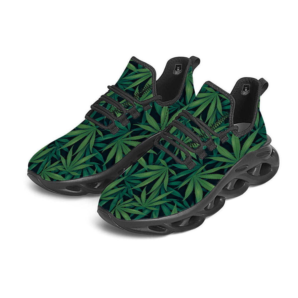 Pot Leaf Print Pattern Black Running Shoes-grizzshop