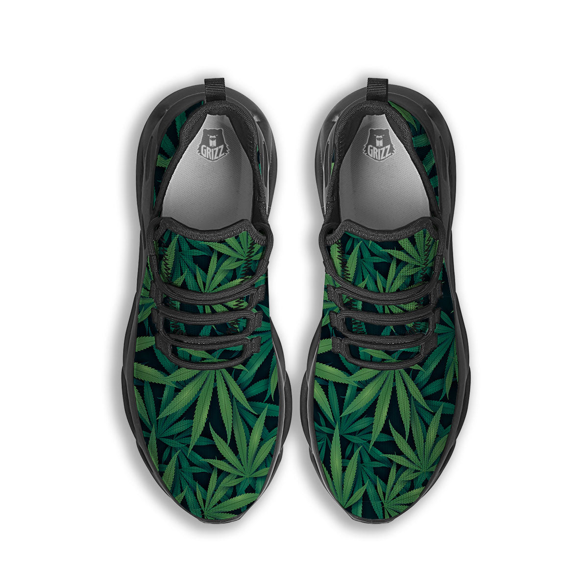 Pot Leaf Print Pattern Black Running Shoes-grizzshop