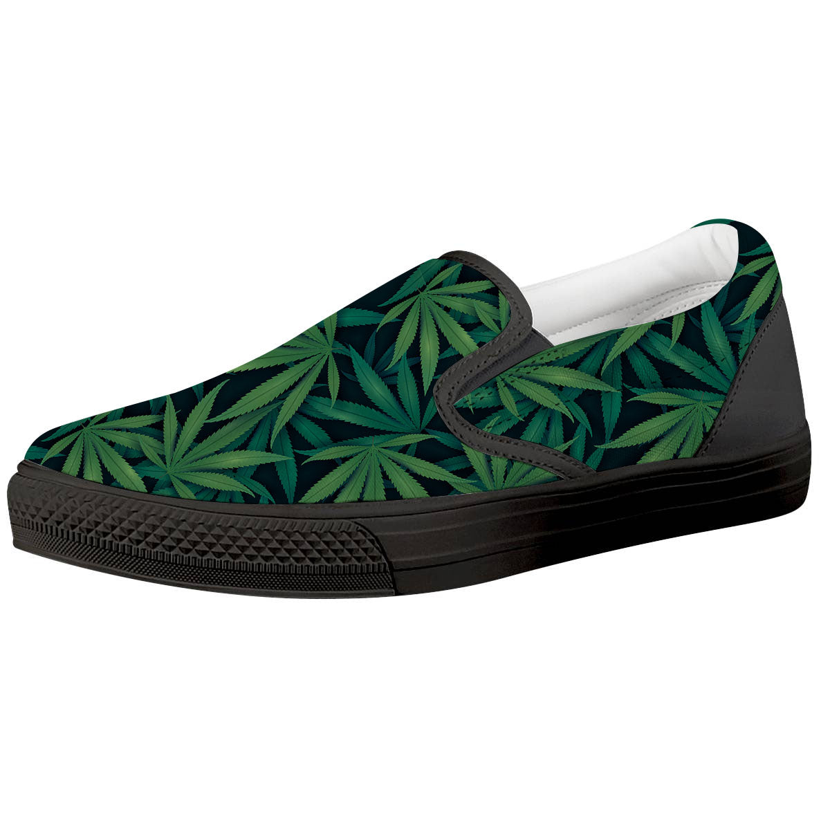 Pot Leaf Print Pattern Black Slip On Shoes-grizzshop