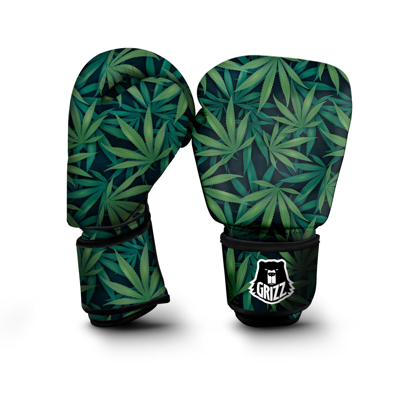 Pot Leaf Print Pattern Boxing Gloves-grizzshop