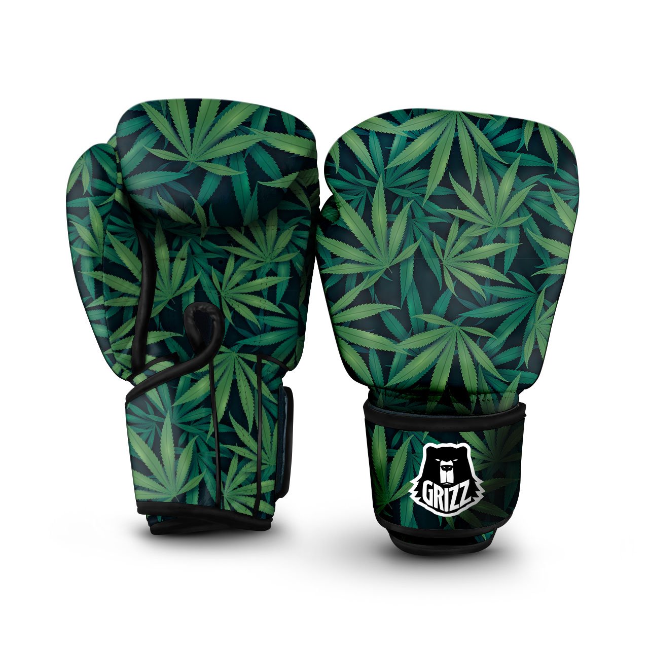 Pot Leaf Print Pattern Boxing Gloves-grizzshop