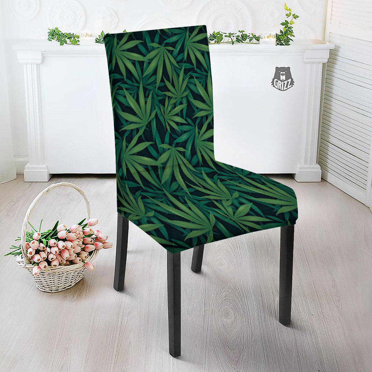 Pot Leaf Print Pattern Dining Chair Slipcover-grizzshop