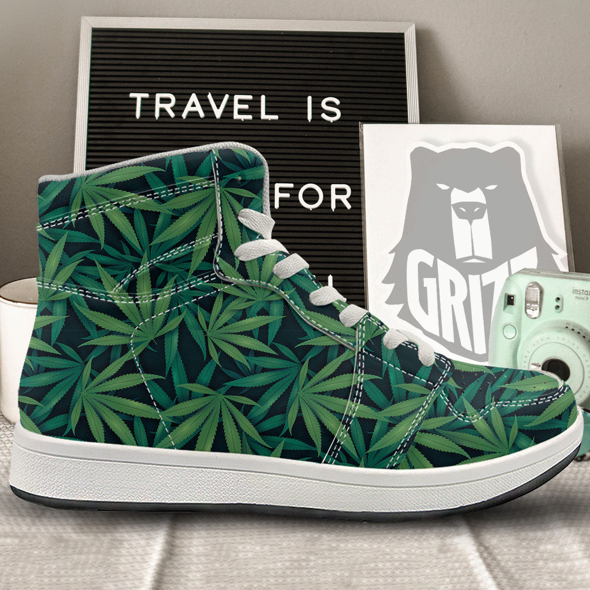 Pot Leaf Print Pattern High Top Sneakers-grizzshop