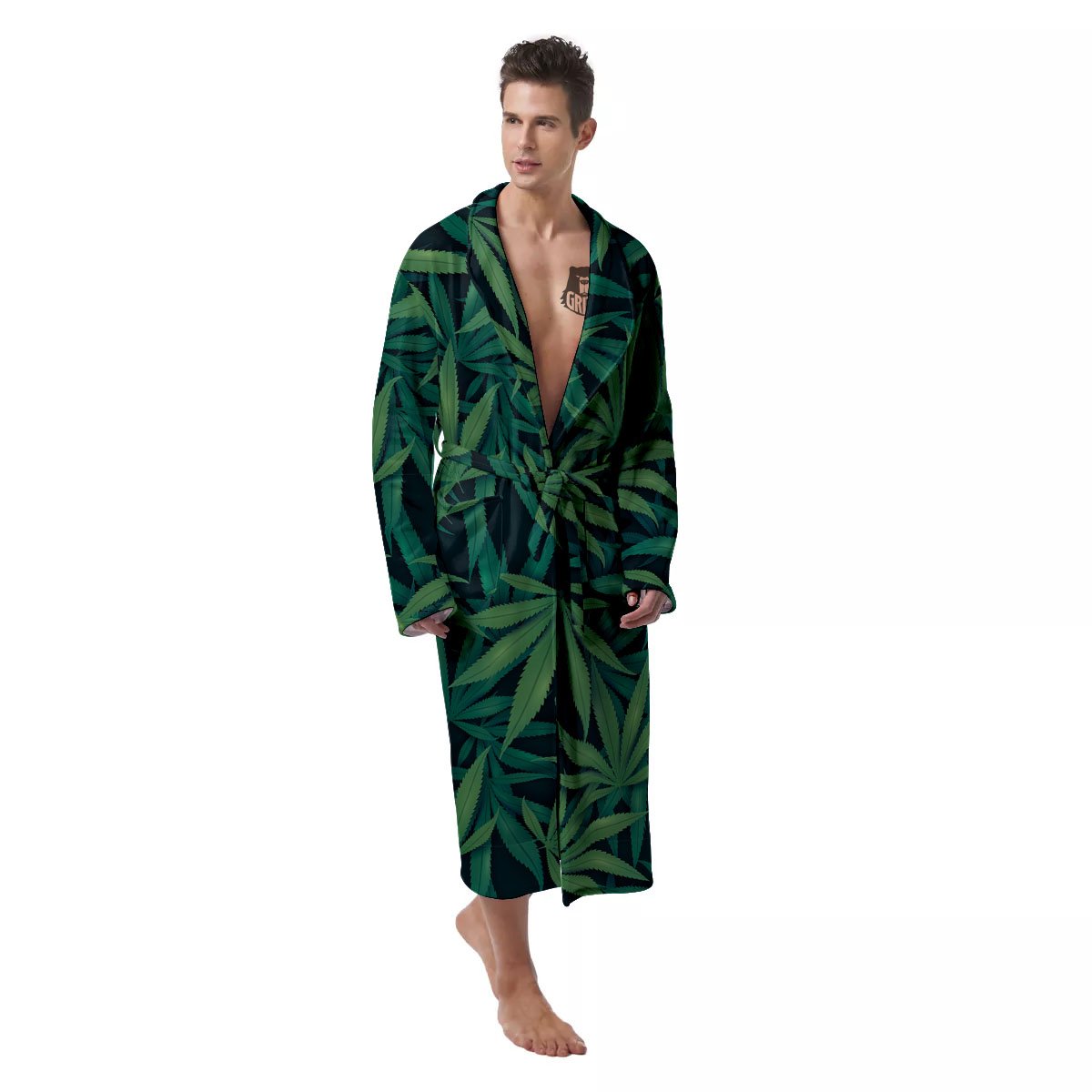 Pot Leaf Print Pattern Men's Robe-grizzshop
