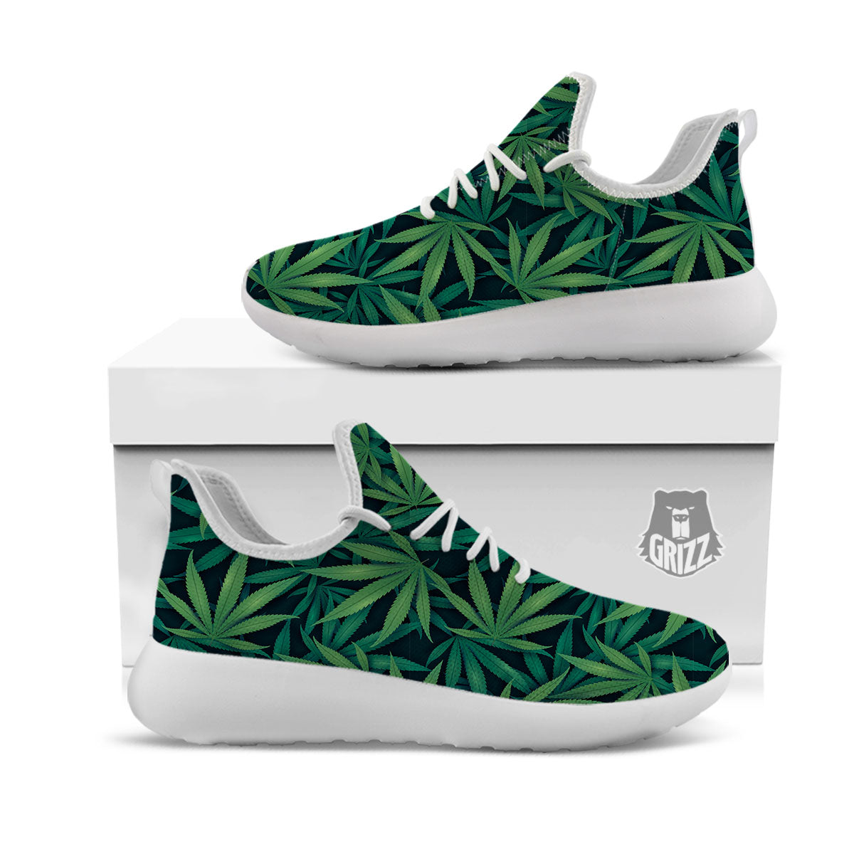 Pot Leaf Print Pattern White Athletic Shoes-grizzshop