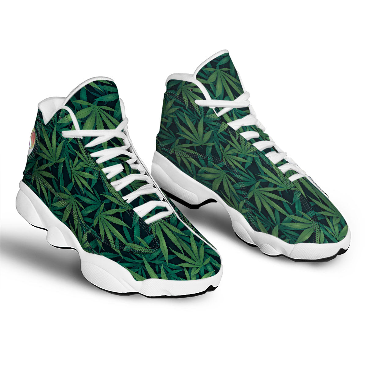 Pot Leaf Print Pattern White Basketball Shoes-grizzshop
