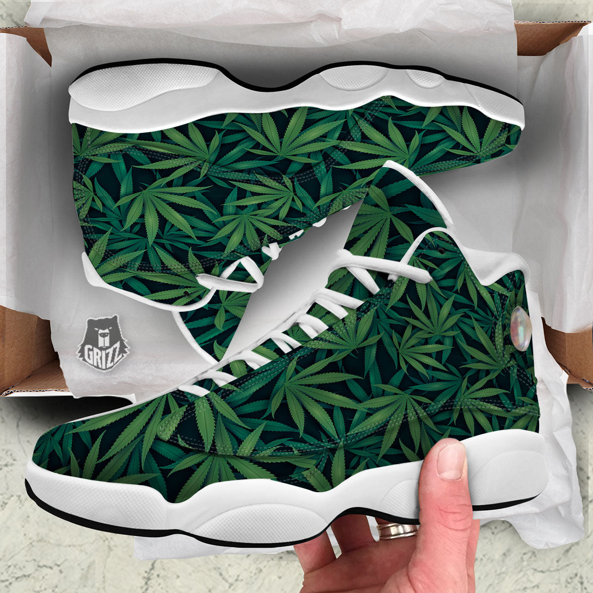 Pot Leaf Print Pattern White Basketball Shoes-grizzshop