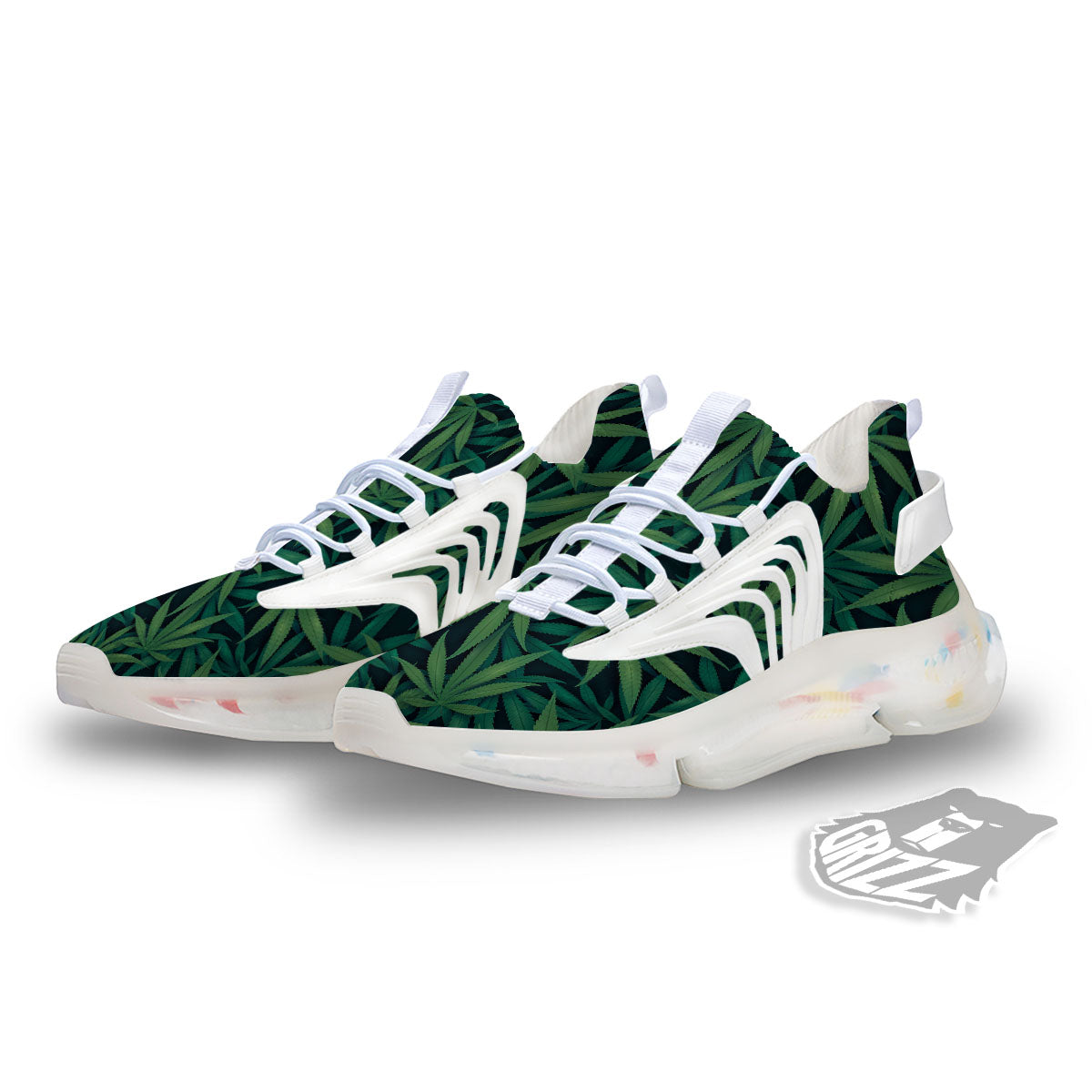 Pot Leaf Print Pattern White Gym Shoes-grizzshop