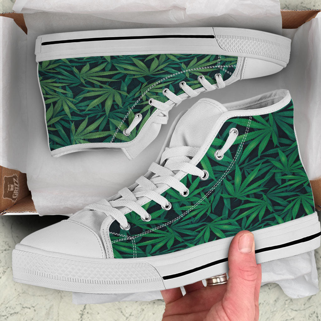 Pot Leaf Print Pattern White High Top Shoes-grizzshop