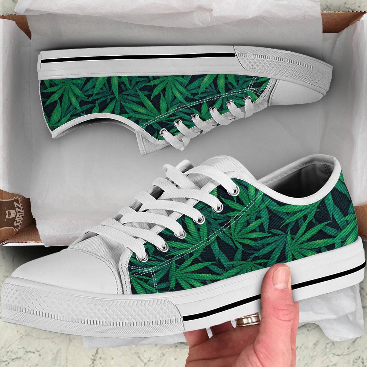 Pot Leaf Print Pattern White Low Top Shoes-grizzshop