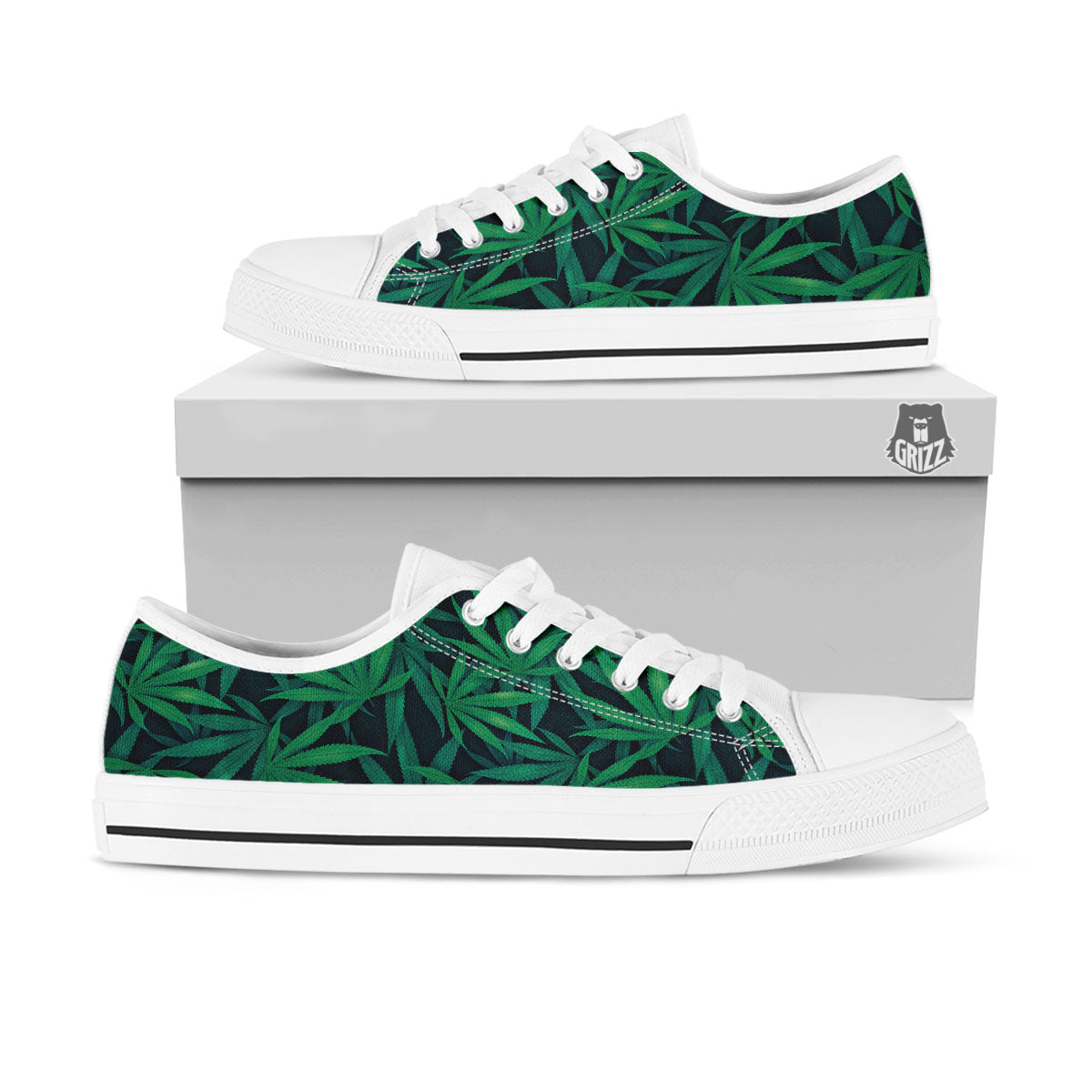 Pot Leaf Print Pattern White Low Top Shoes-grizzshop
