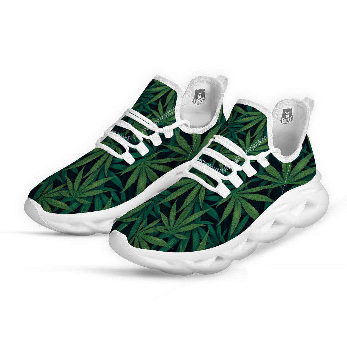 Pot Leaf Print Pattern White Running Shoes-grizzshop