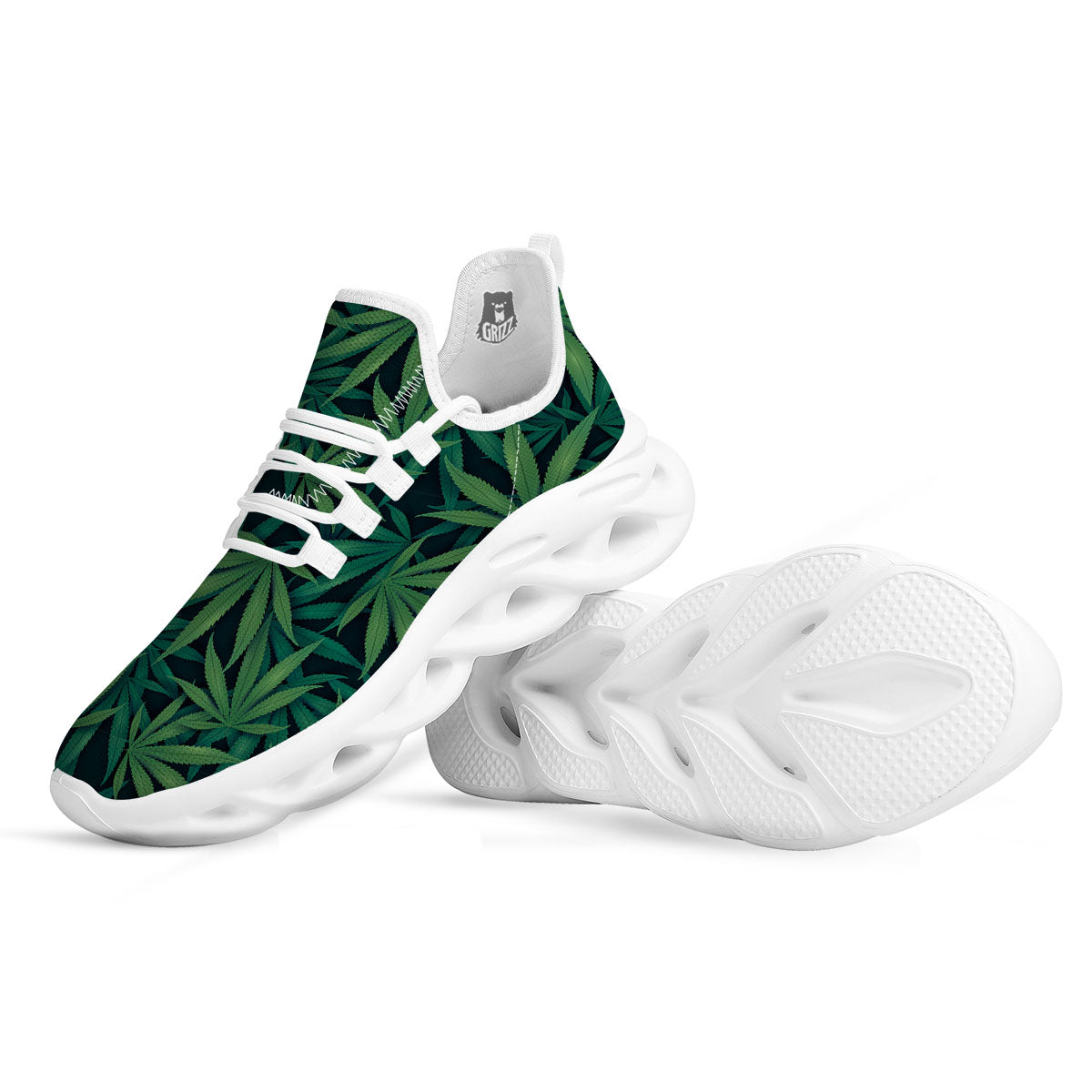 Pot Leaf Print Pattern White Running Shoes-grizzshop