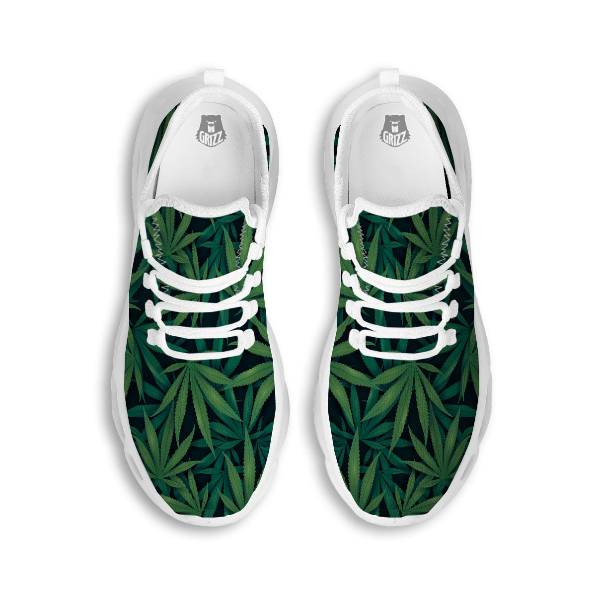 Pot Leaf Print Pattern White Running Shoes-grizzshop