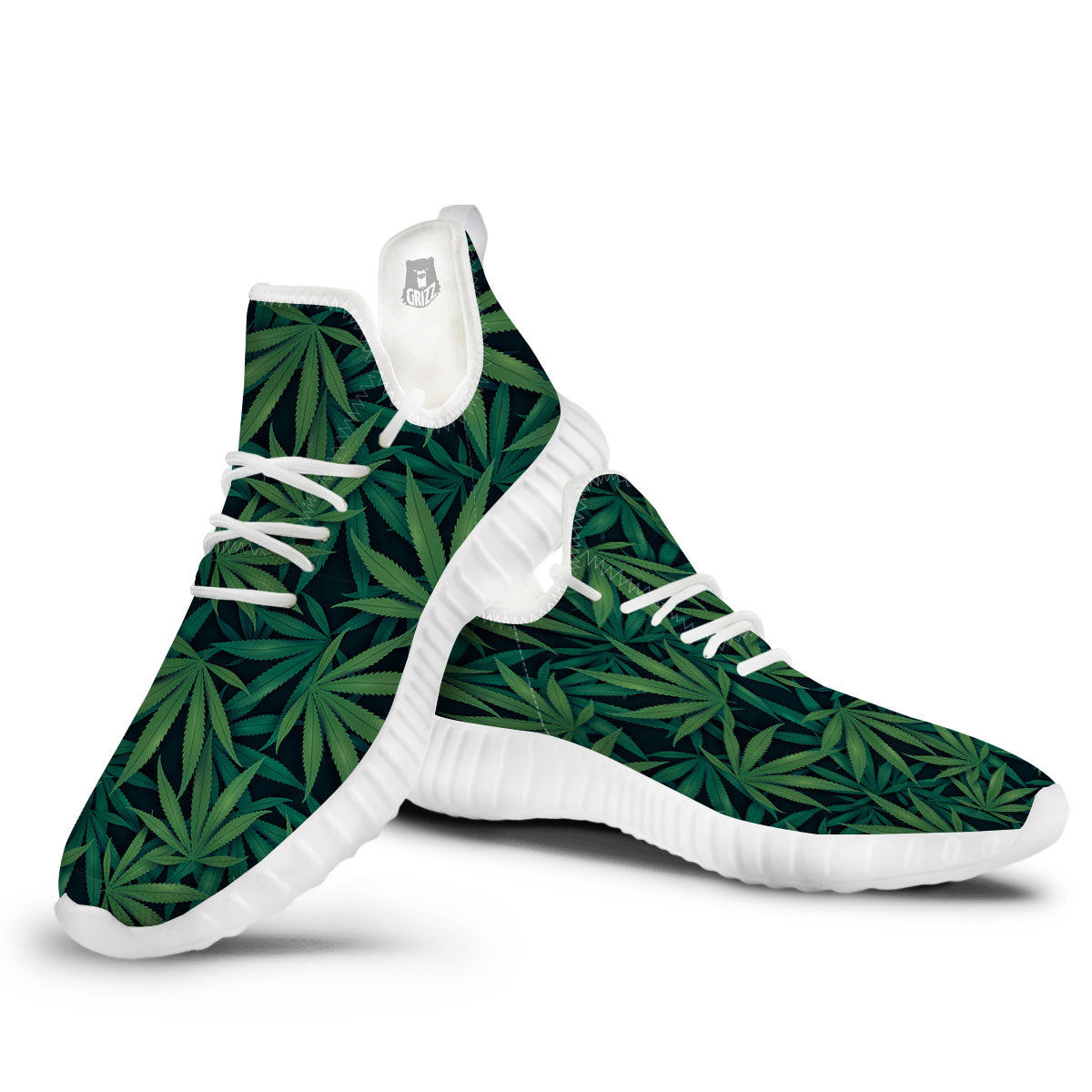 Pot Leaf Print Pattern White Walking Shoes-grizzshop
