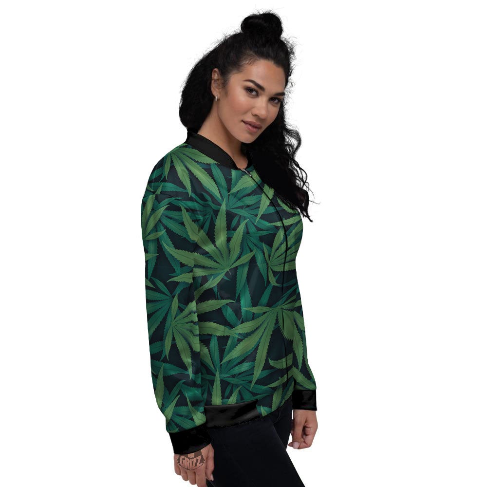 Pot Leaf Print Pattern Women's Bomber Jacket-grizzshop