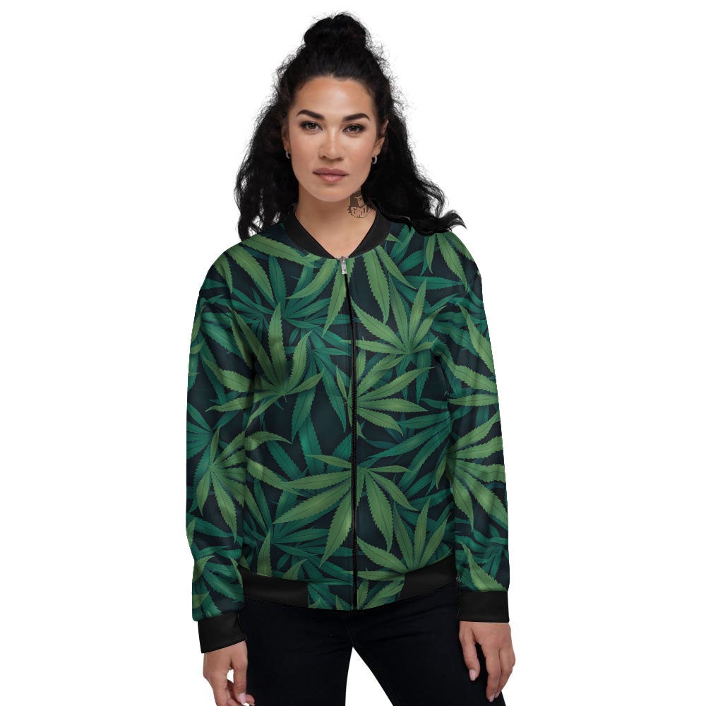 Pot Leaf Print Pattern Women's Bomber Jacket-grizzshop
