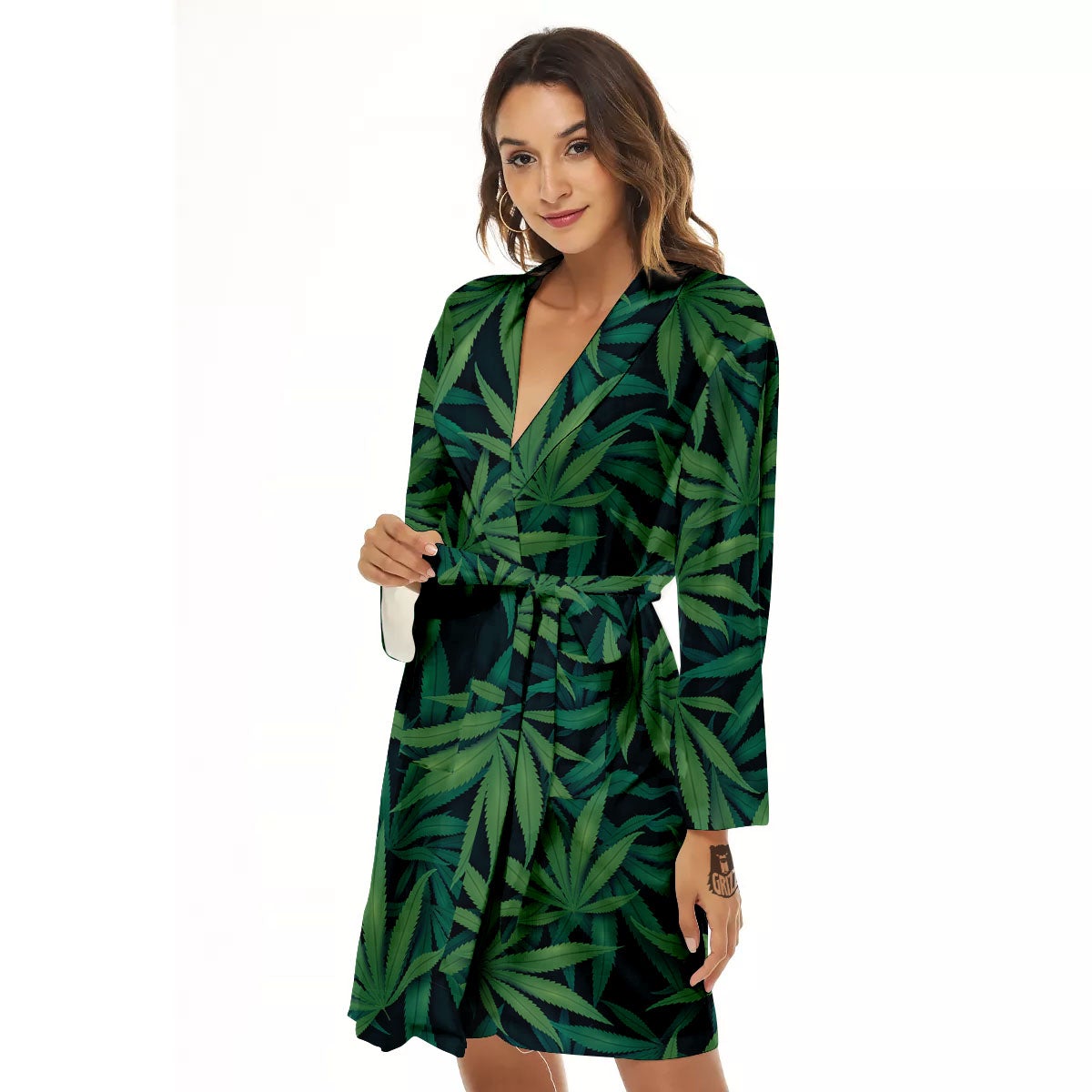 Pot Leaf Print Pattern Women's Robe-grizzshop