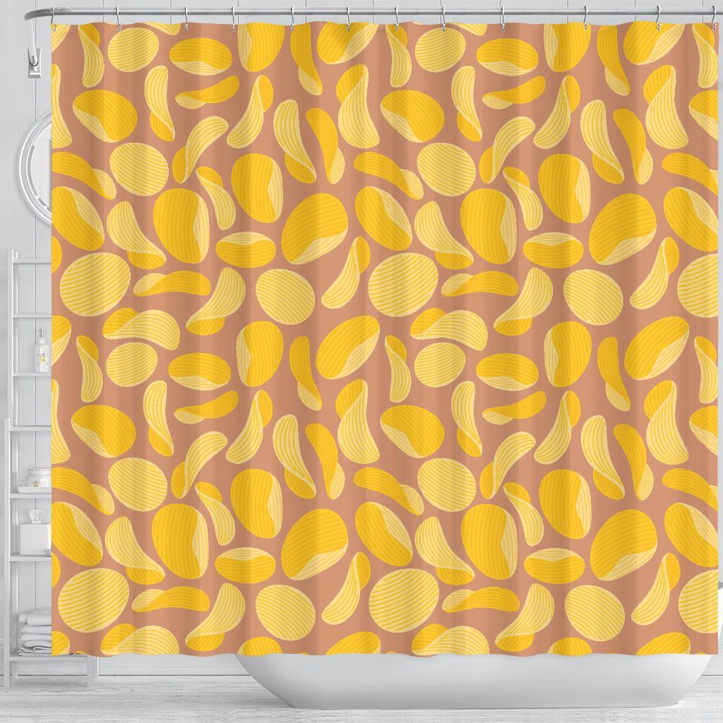 Potato Chip Pattern Print Bathroom Shower Curtain-grizzshop