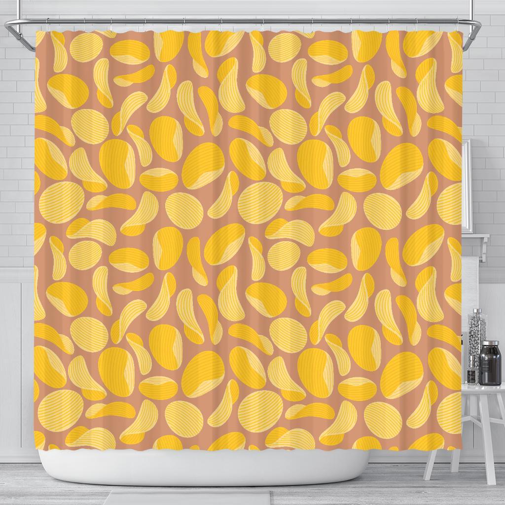 Potato Chip Pattern Print Bathroom Shower Curtain-grizzshop