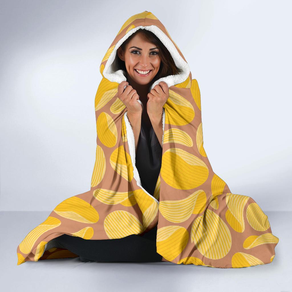 Potato Chip Pattern Print Hooded Blanket-grizzshop