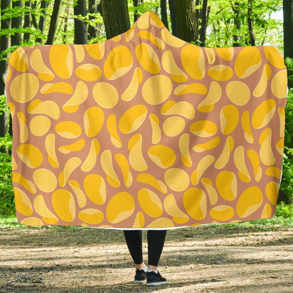 Potato Chip Pattern Print Hooded Blanket-grizzshop