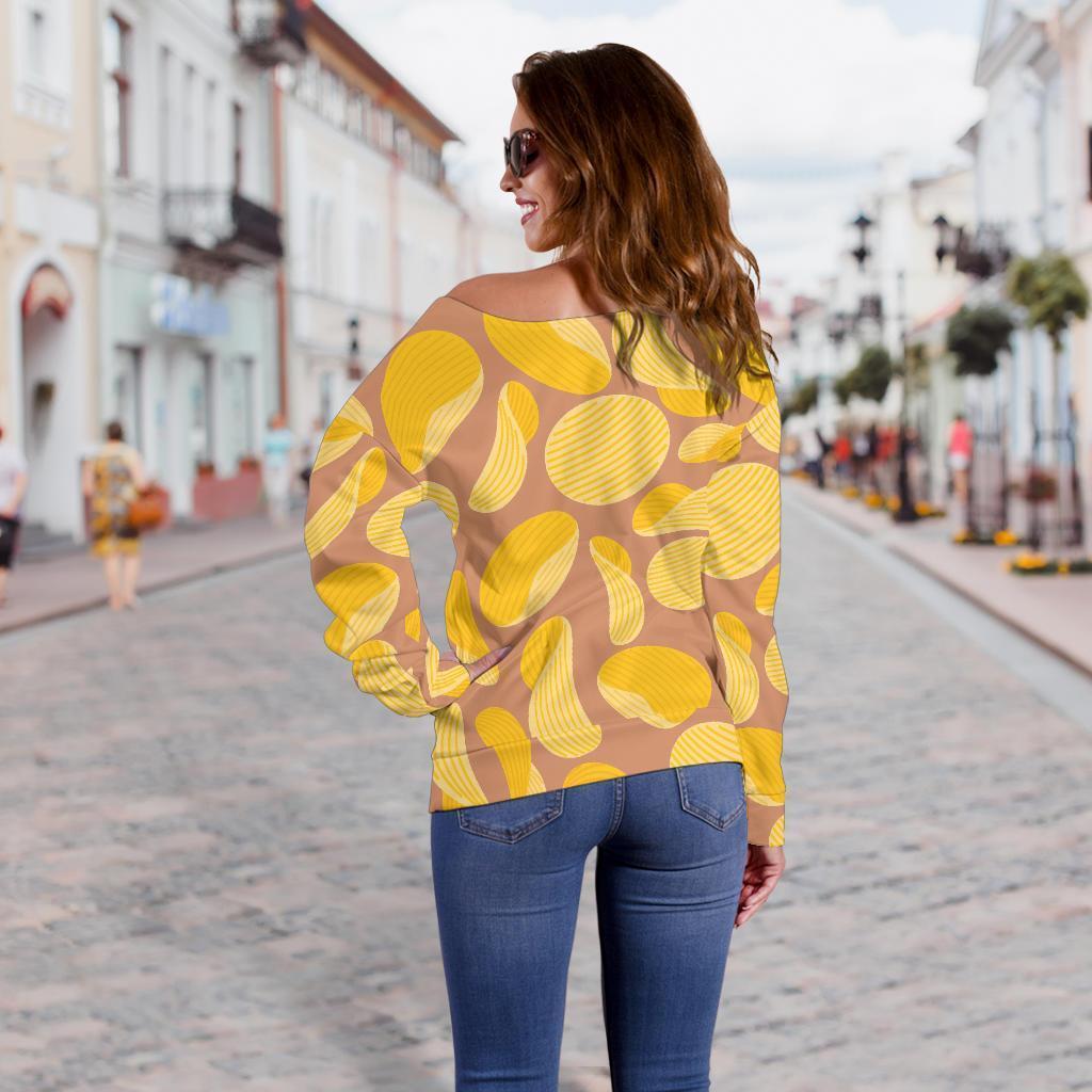 Potato Chip Pattern Print Women Off Shoulder Sweatshirt-grizzshop