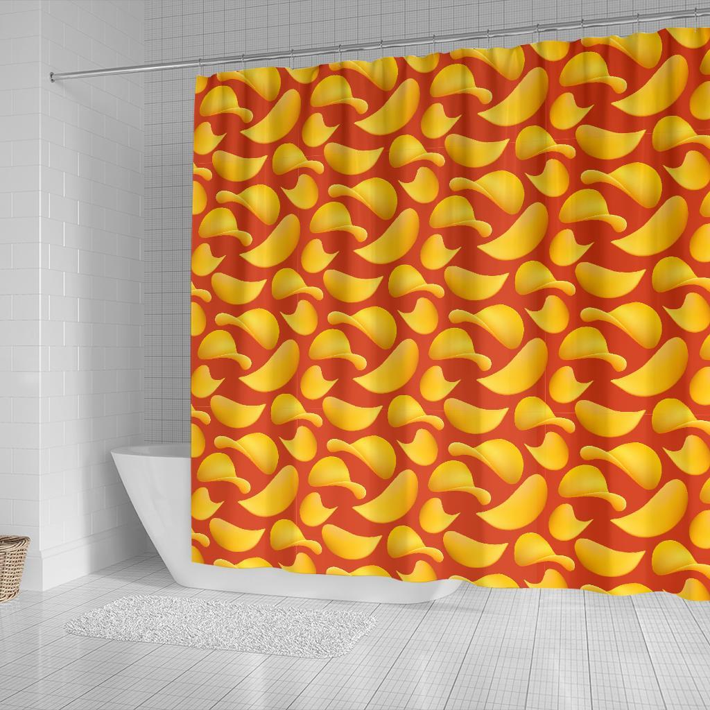 Potato Chip Print Pattern Bathroom Shower Curtain-grizzshop