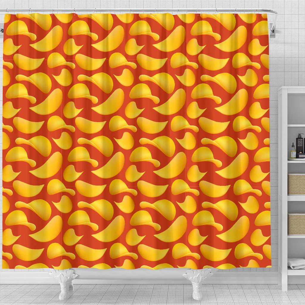 Potato Chip Print Pattern Bathroom Shower Curtain-grizzshop