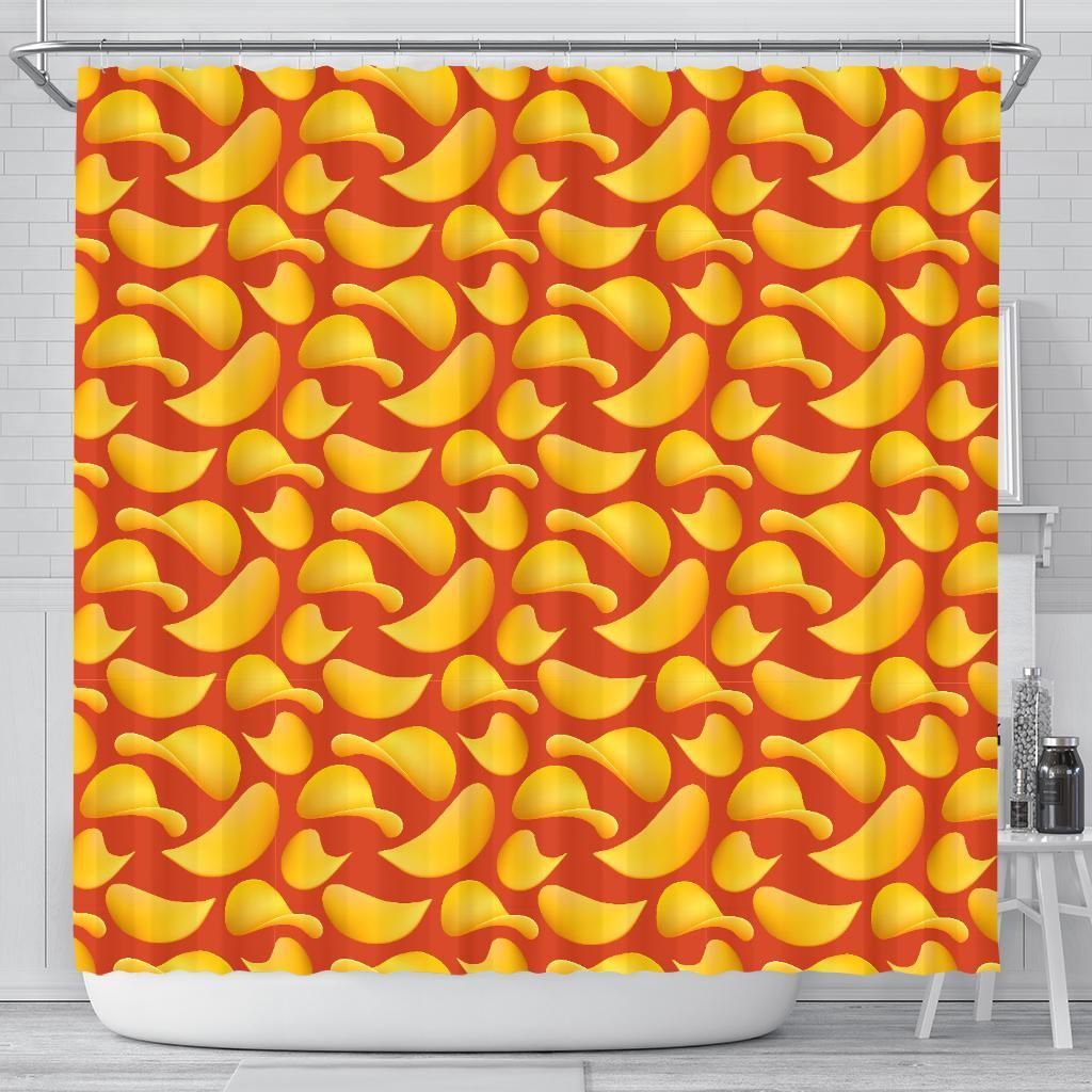 Potato Chip Print Pattern Bathroom Shower Curtain-grizzshop