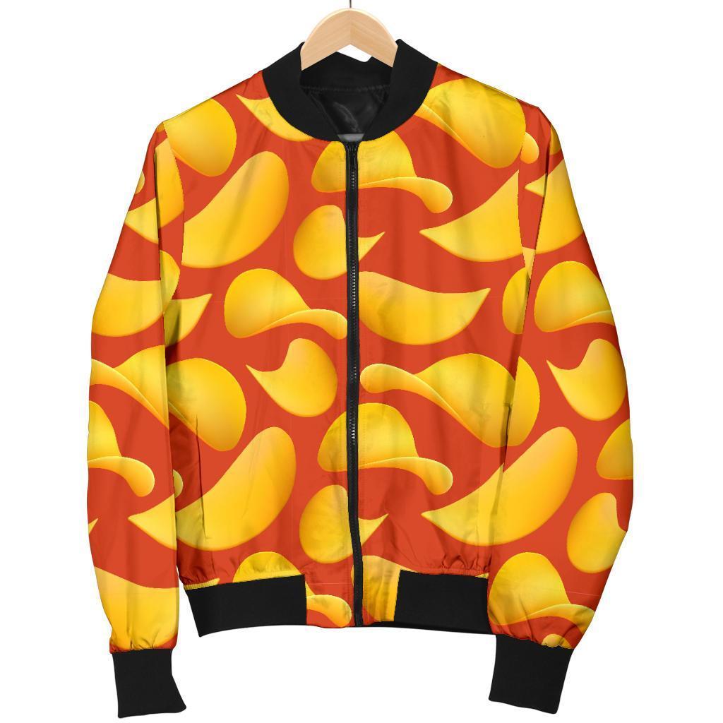 Potato Chip Print Pattern Women Casual Bomber Jacket-grizzshop