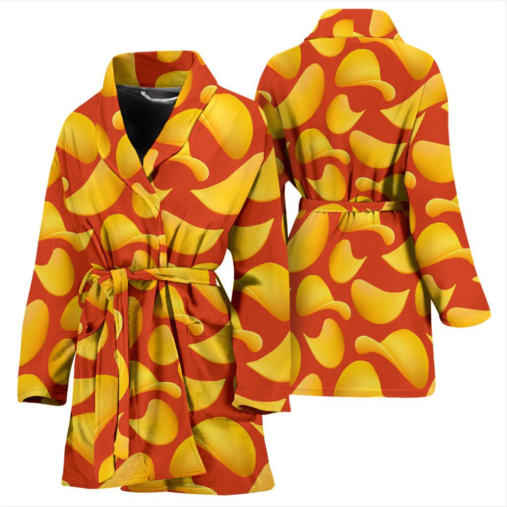 Potato Chip Print Pattern Women Long Robe-grizzshop