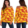 Potato Chip Print Pattern Women Off Shoulder Sweatshirt-grizzshop