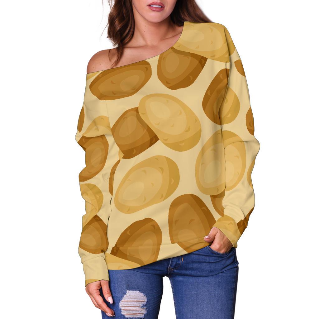 Potato Pattern Print Women Off Shoulder Sweatshirt-grizzshop