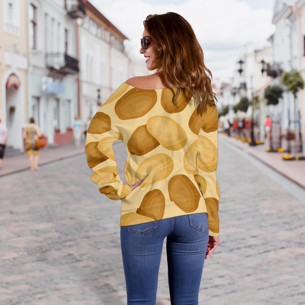 Potato Pattern Print Women Off Shoulder Sweatshirt-grizzshop