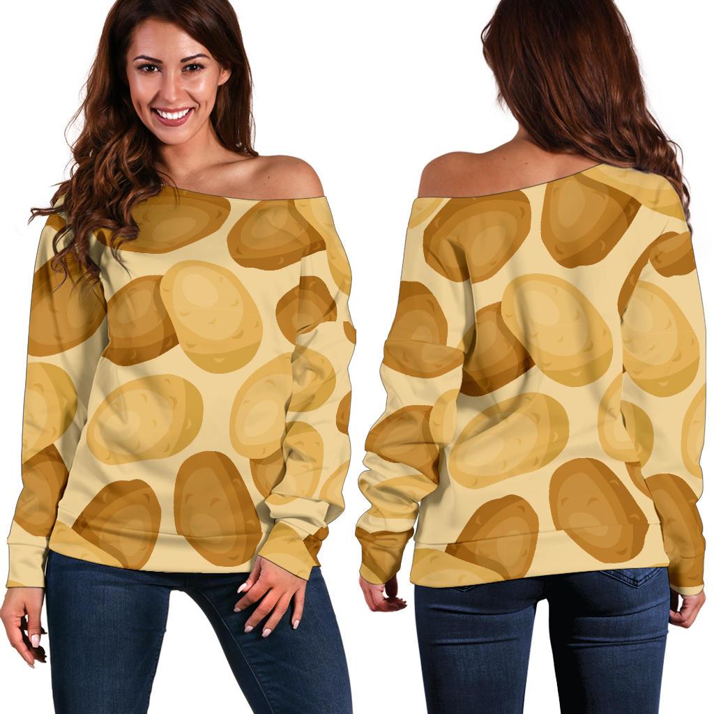 Potato Pattern Print Women Off Shoulder Sweatshirt-grizzshop