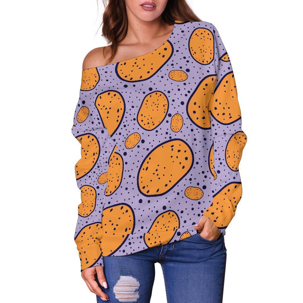 Potato Print Pattern Women Off Shoulder Sweatshirt-grizzshop