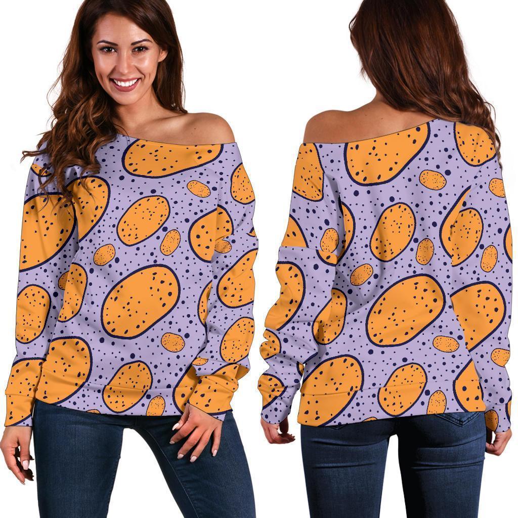 Potato Print Pattern Women Off Shoulder Sweatshirt-grizzshop