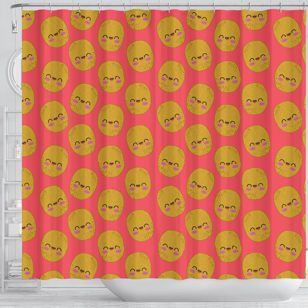 Potato Smile Pattern Print Bathroom Shower Curtain-grizzshop