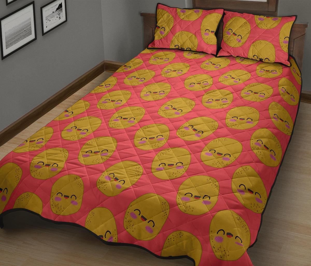 Potato Smile Pattern Print Bed Set Quilt-grizzshop