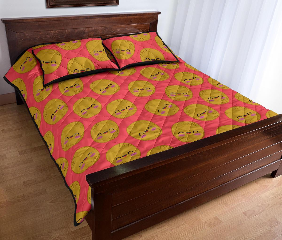Potato Smile Pattern Print Bed Set Quilt-grizzshop