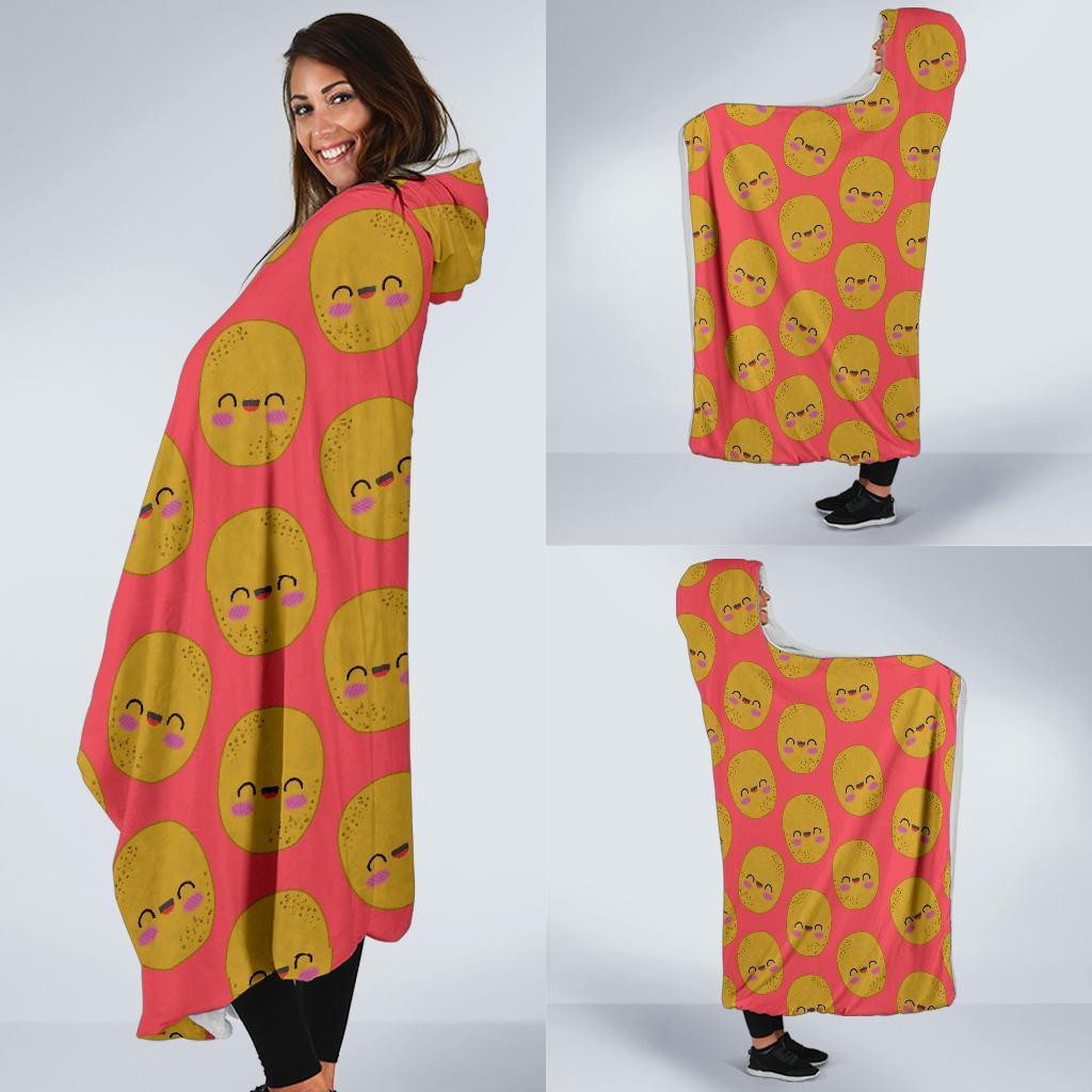Potato Smile Pattern Print Hooded Blanket-grizzshop