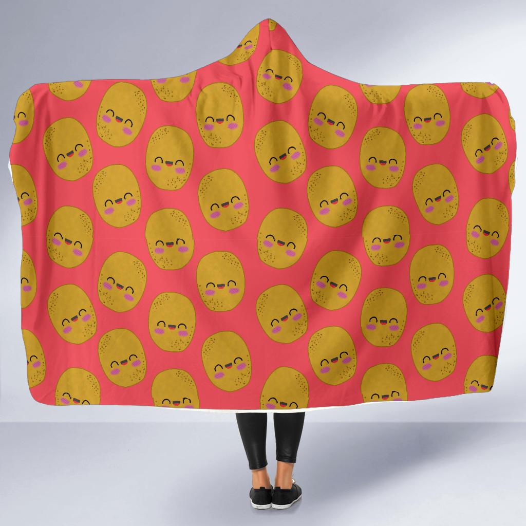 Potato Smile Pattern Print Hooded Blanket-grizzshop