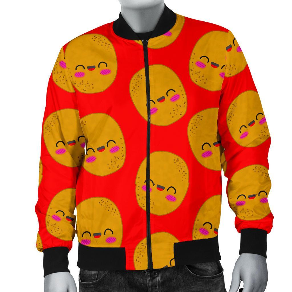 Potato Smile Pattern Print Men's Bomber Jacket-grizzshop