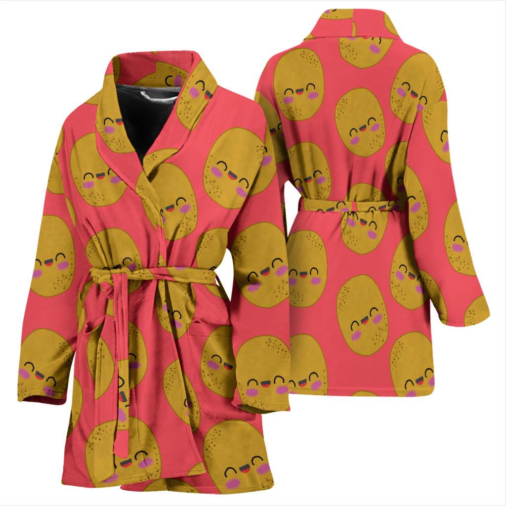 Potato Smile Pattern Print Women Long Robe-grizzshop