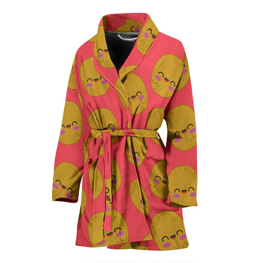 Potato Smile Pattern Print Women Long Robe-grizzshop