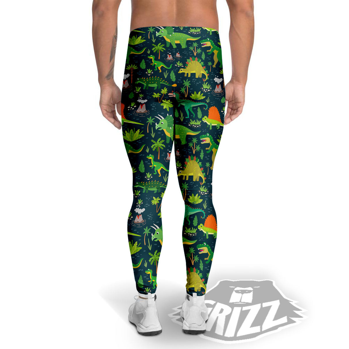 Prehistoric Plants And Dinosaur Print Men's Leggings-grizzshop