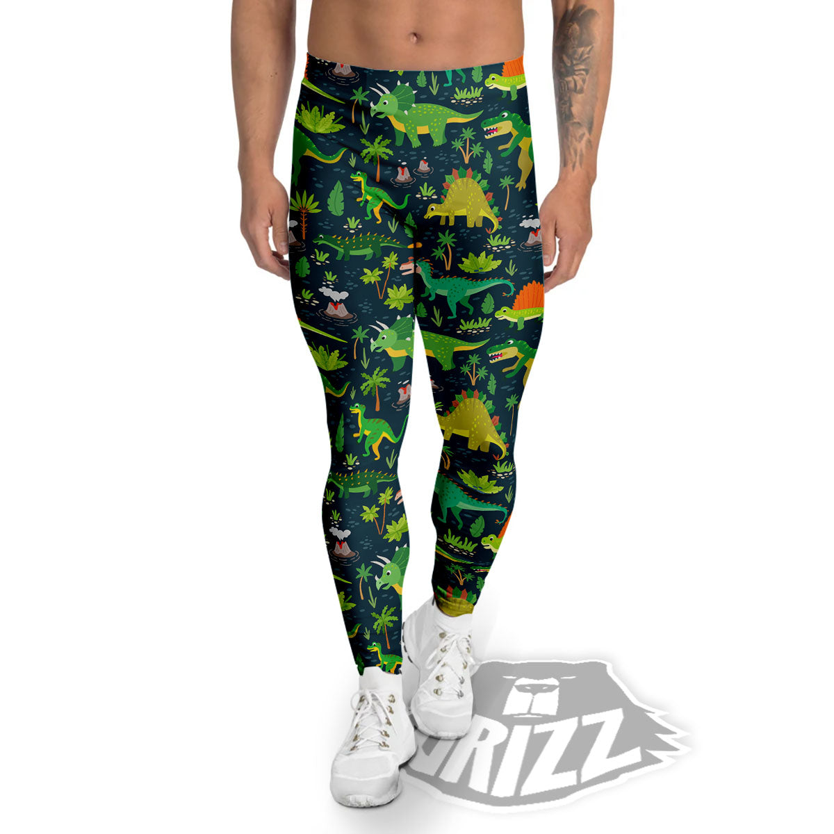 Prehistoric Plants And Dinosaur Print Men's Leggings-grizzshop