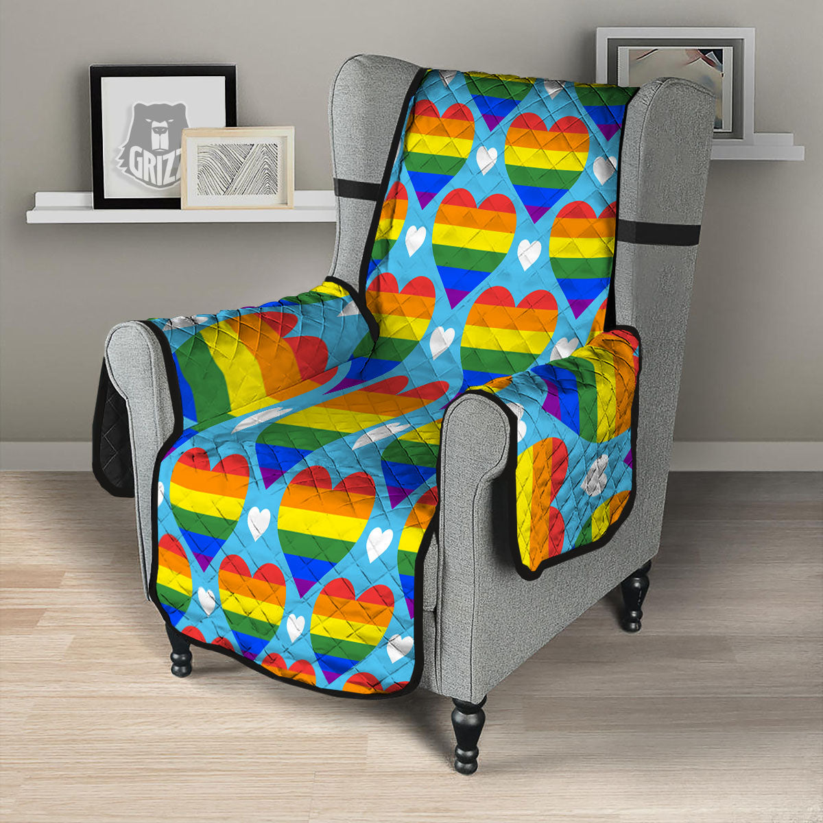 Pride Heart Rainbow LGBT Print Pattern Armchair Protector-grizzshop